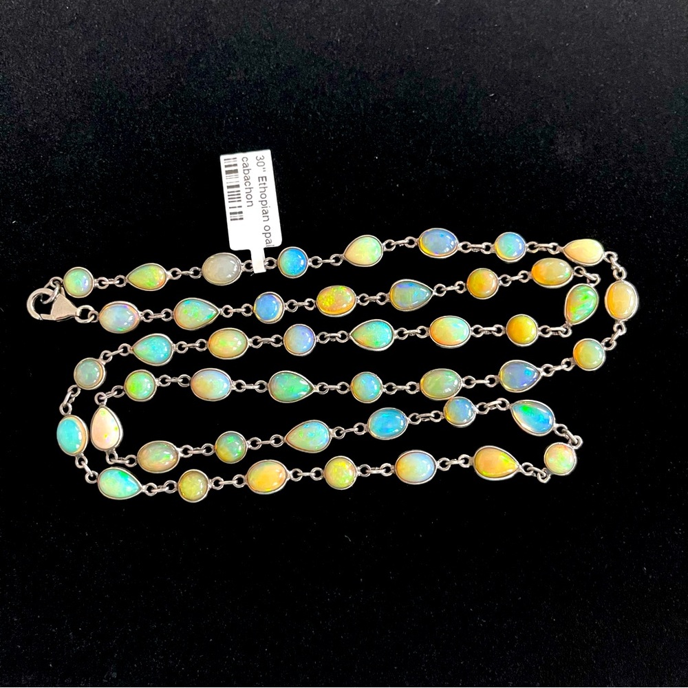 Ethiopian Opal necklace one of a kind necklace in 925 sterling silver 30” long.